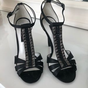 Black high heels open toe shoe